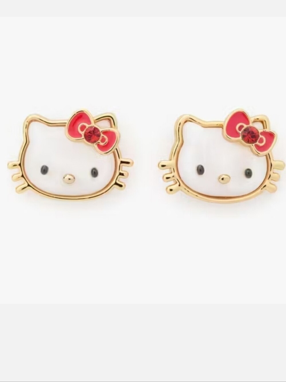 kate spade Gold & White Hello Kitty Face Stud Earrings with Red Bows